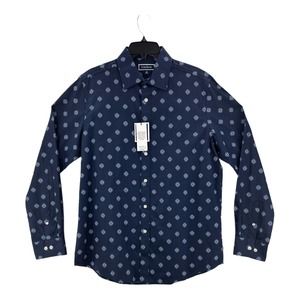 Club Room, Men's Geo-Print Dobby Shirt Navy Blue Combo Size Small NWT